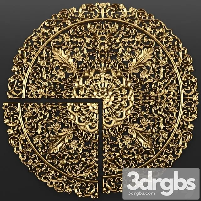 Rosette Carving Pattern Ceiling Lattice Panel Pattern Art Abstract Decorative Interior Wall Decor Golden Luxury Lucky 3D Model Download