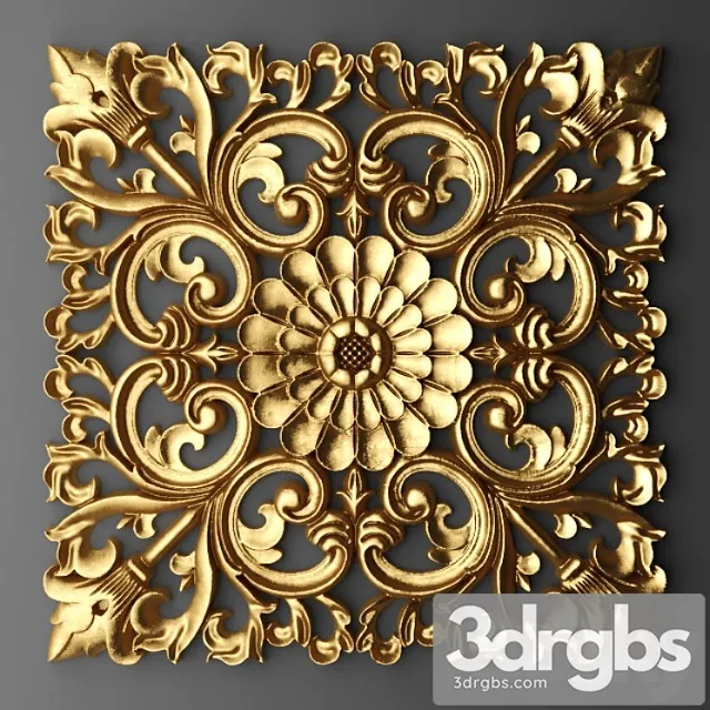 Rosette Pattern Carving Lattice Panel Pattern Art Abstract Decorative Interior Wall Decor Golden Luxury Lucky 1 3D Model Free