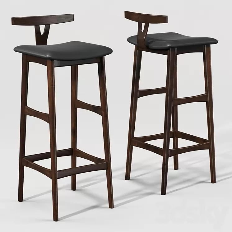 Rosewood and Leather Bar Stool 3D Model