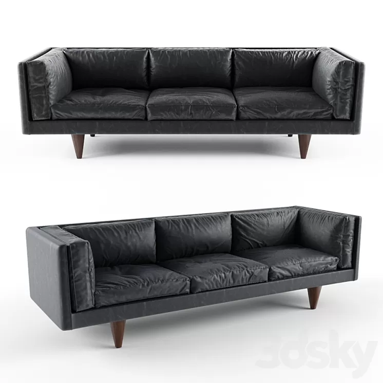 Rosewood and Original Black Leather Sofa by Illum Wikkelsø 3D Model