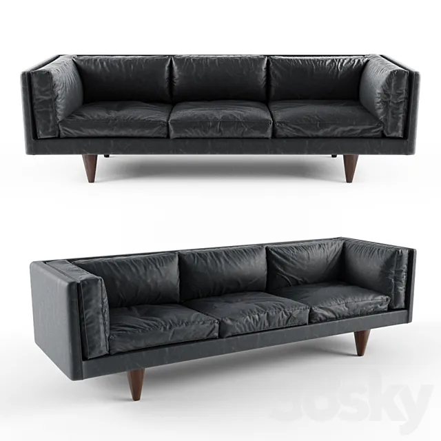 Rosewood and Original Black Leather Sofa by Illum Wikkelsø 3DModel