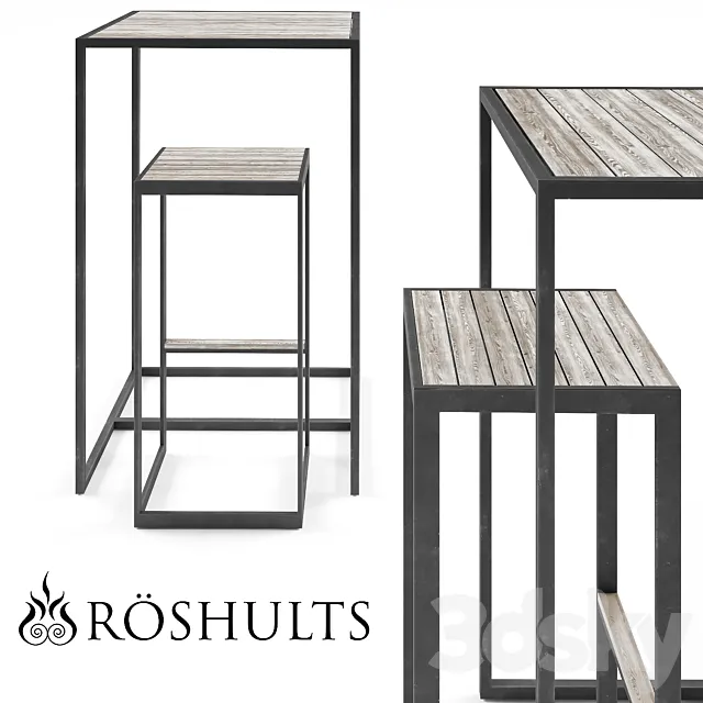 Roshults Garden Bar Table Set 3D Model