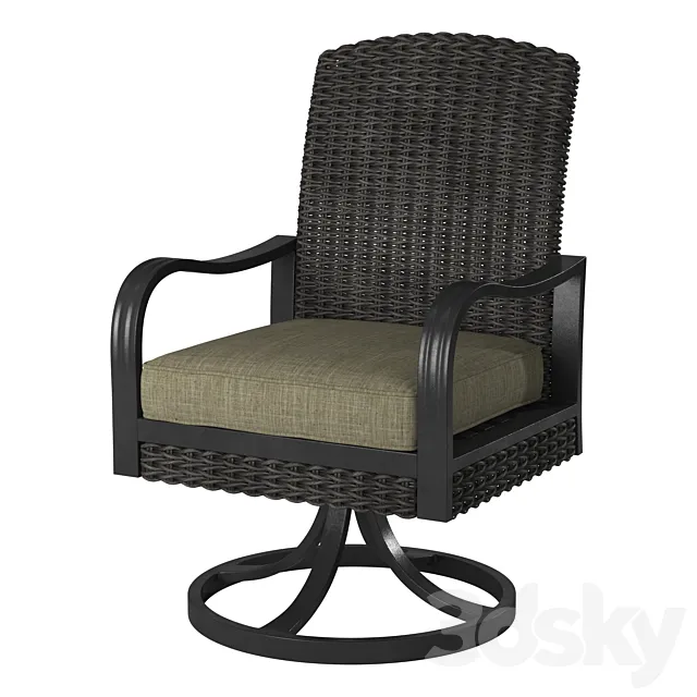 Rotary Metal Leg Swing Rattan Arm Chair 3DModel