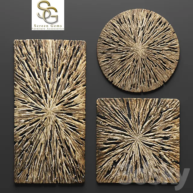 Rotten Wood Wall Art - Set. panel. wall decor. stone carving. sculpture. painting. art. contemporary art 3DModel