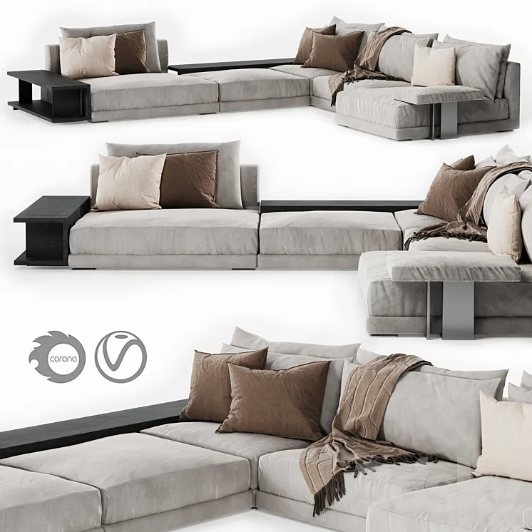 Rottnest L Shaped Modular Sectional Couch 3D Model Free