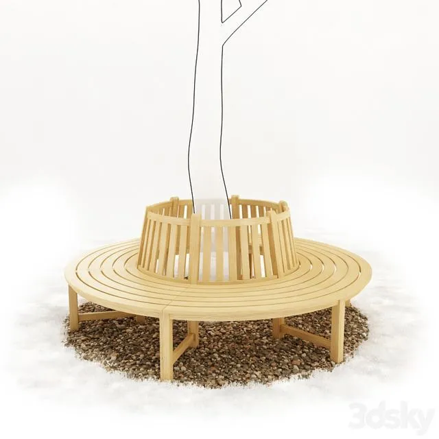 Round bench with gravel encircling tree 3D Model