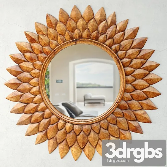 Round carved lotus mirror 3D Model Free
