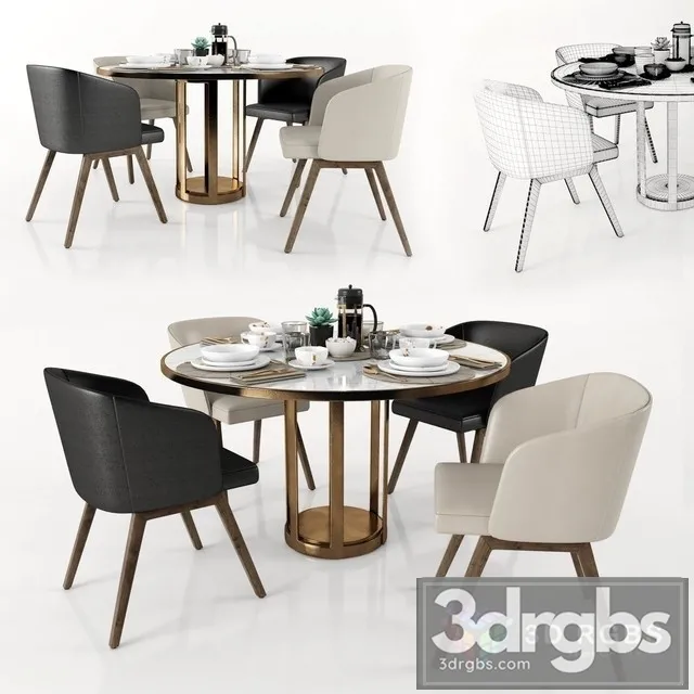 Round Dining Set 5 3D Model Free