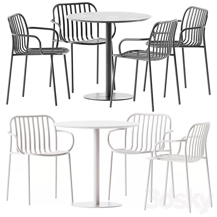 Round Dining Table by Vineko and Metis Line Armchair by TrabA 3D Model Free