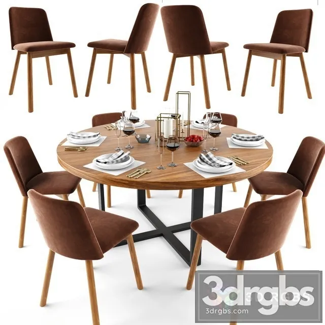 Round Dining Table Set 2 3D Model Download
