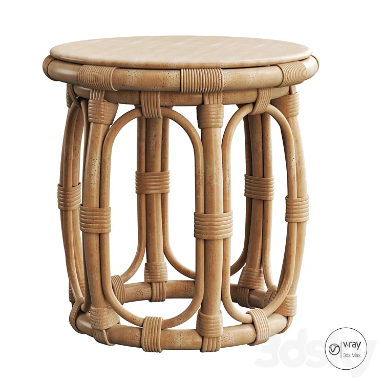 Round Natural Rattan Accent Table 3D Model Free