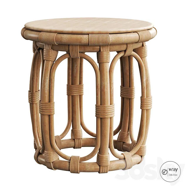 Round Natural Rattan Accent Table 3DModel