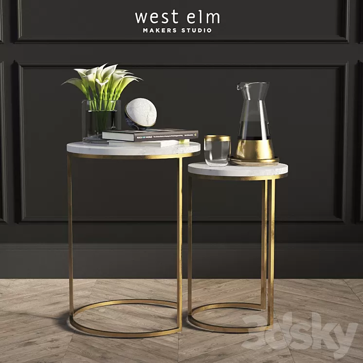 Round Nesting Side Tables Set West Elm 3D Model