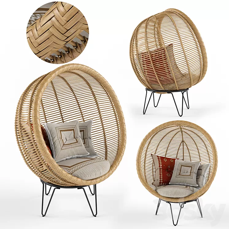 Round rattan cocoon chair 3D Model