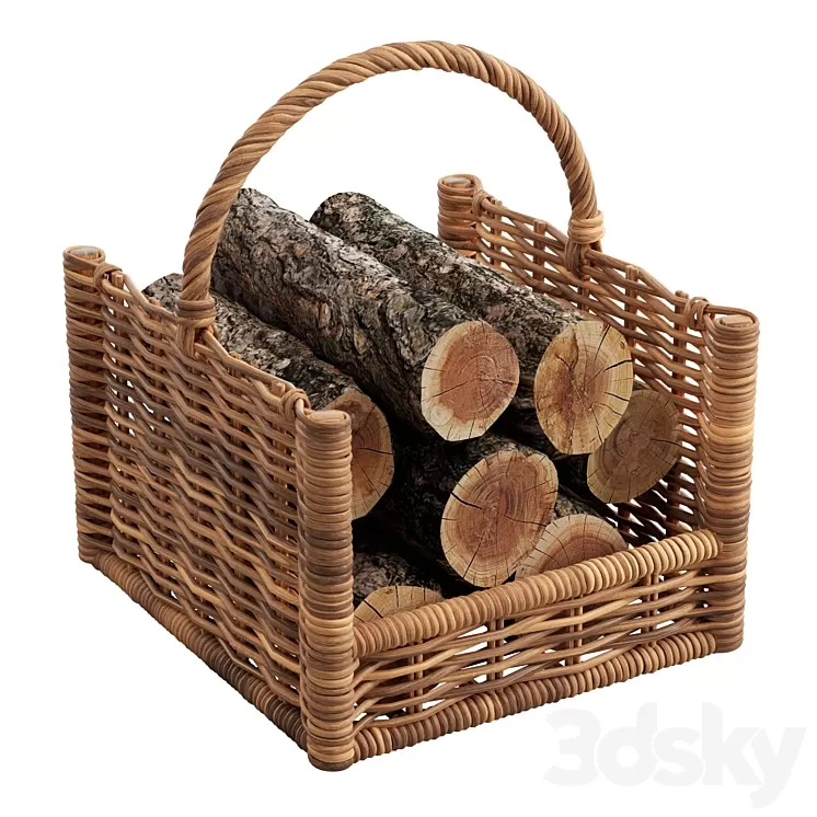 Round Rattan Log Basket 3D Model Free