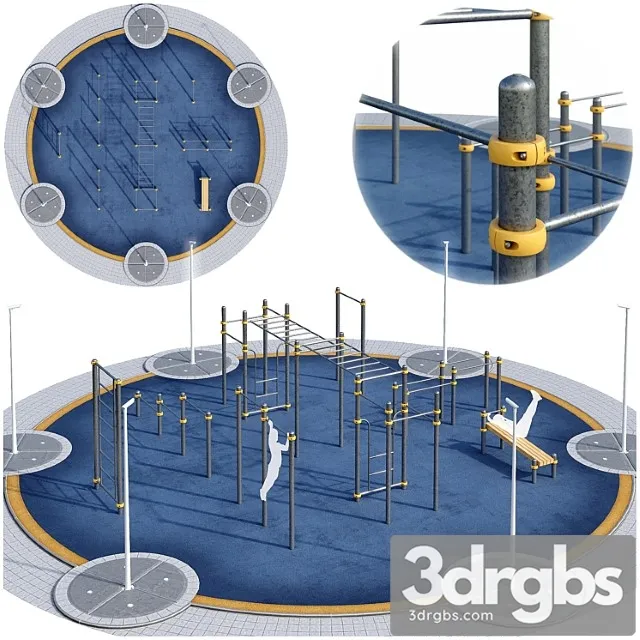 Round sports ground with horizontal bars children playground 3D Model Free