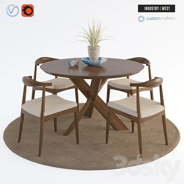 Round Table with Chairs (Custom Crafters & Industry West) 3D Model