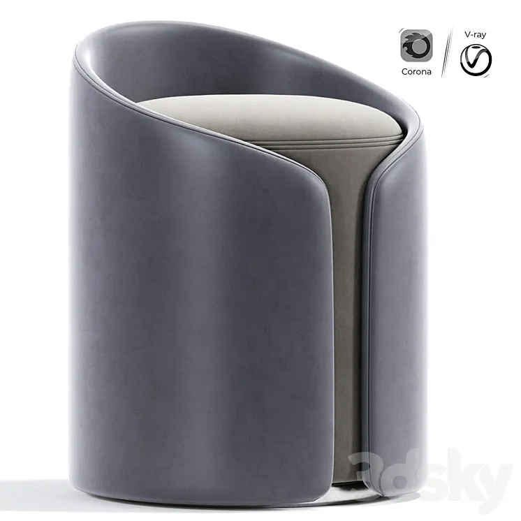 Round Upholstered Linen Ottoman Pouf 3D Model Free