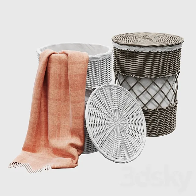 Round wicker basket 3D Model