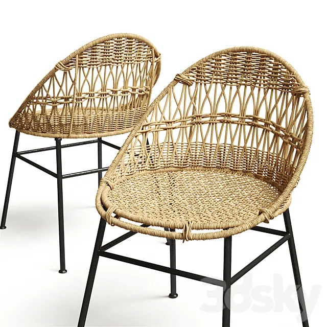 Rounded Wicker Rattan Dining _ Desk Chair 3D Model