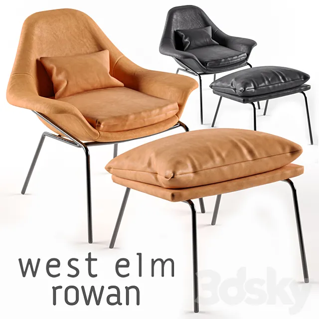 Rowan Leather Chair and Ottoman by West Elm 3D Model