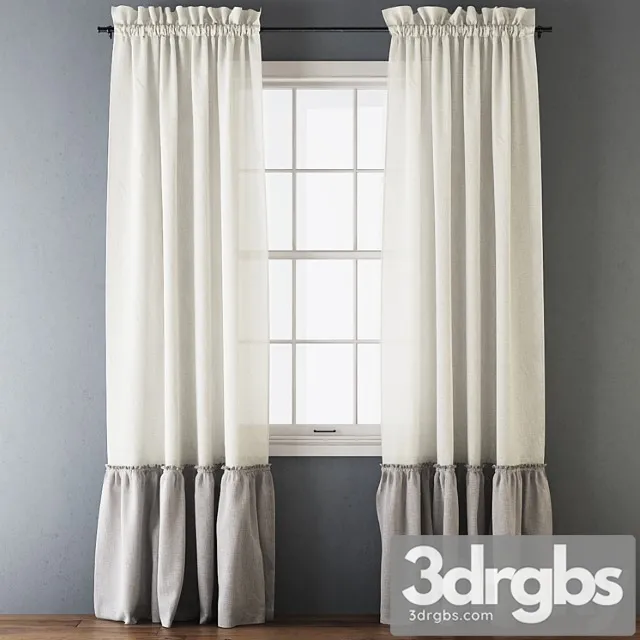Ruffled cotton curtains 3D Model Free