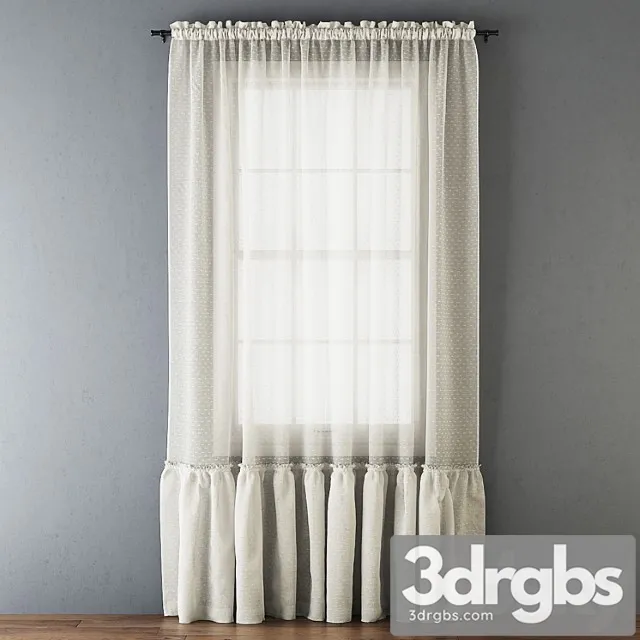 Ruffled cotton sheer curtain 3D Model Free