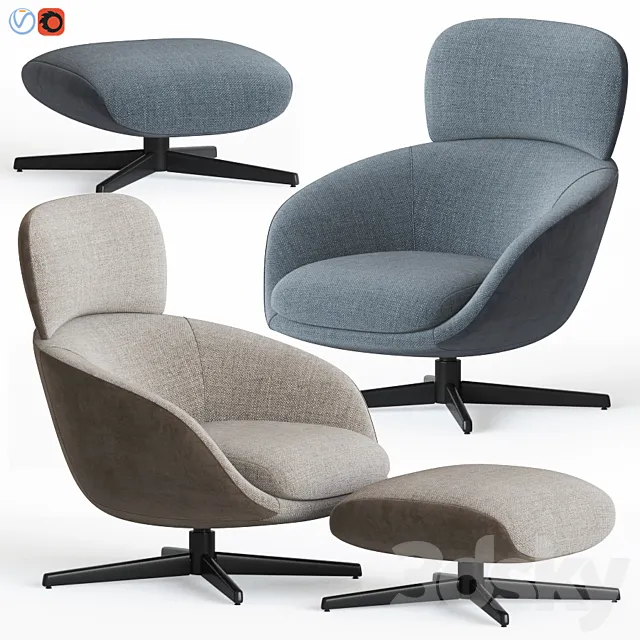 Russell Armchair & Ottoman by Minotti 3D Model