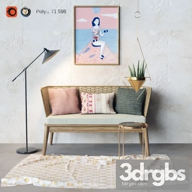 Rustic Decorative Sofa 3D Model Free