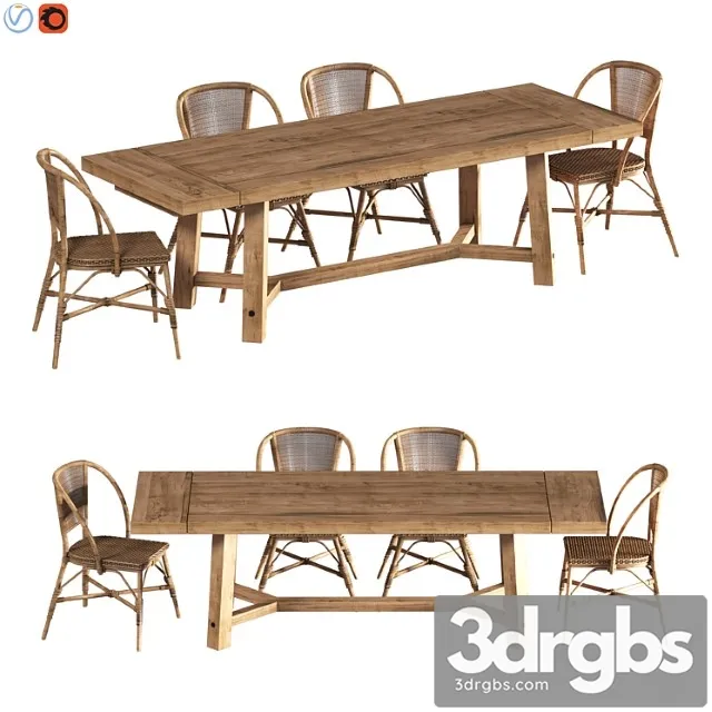 Rustic farmhouse dining table 2 3D Model Free
