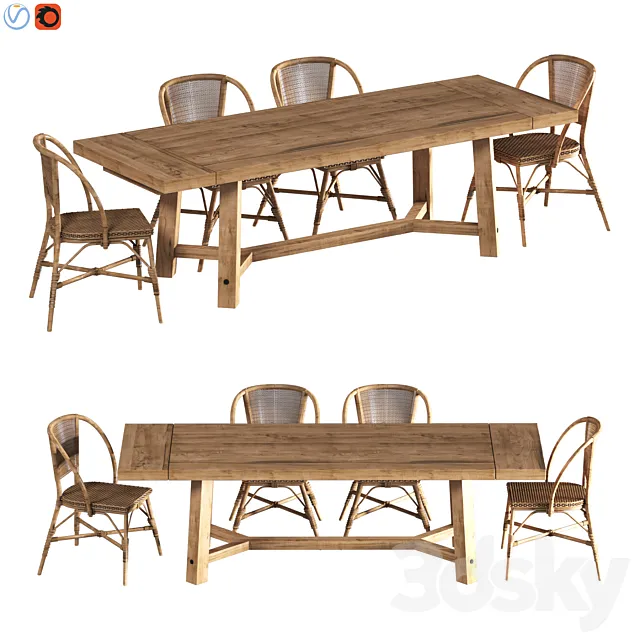 Rustic Farmhouse Dining Table 3D Model