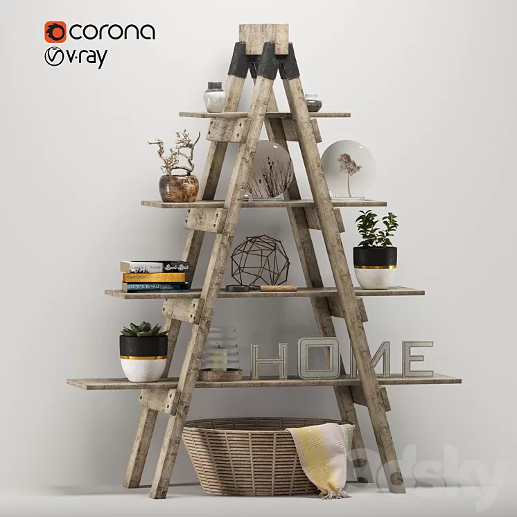 Rustic ladder bookshelf 3D Model