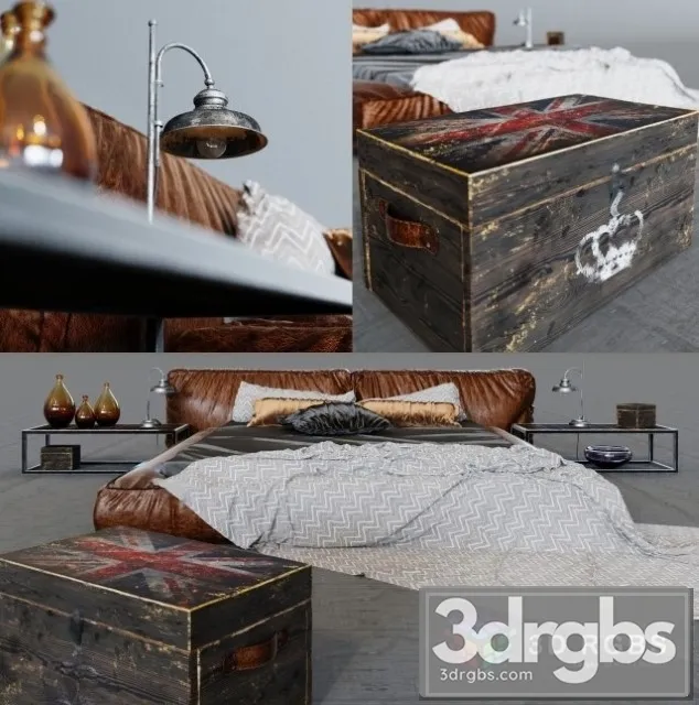 Rustic Leather Bed 3D Model Free