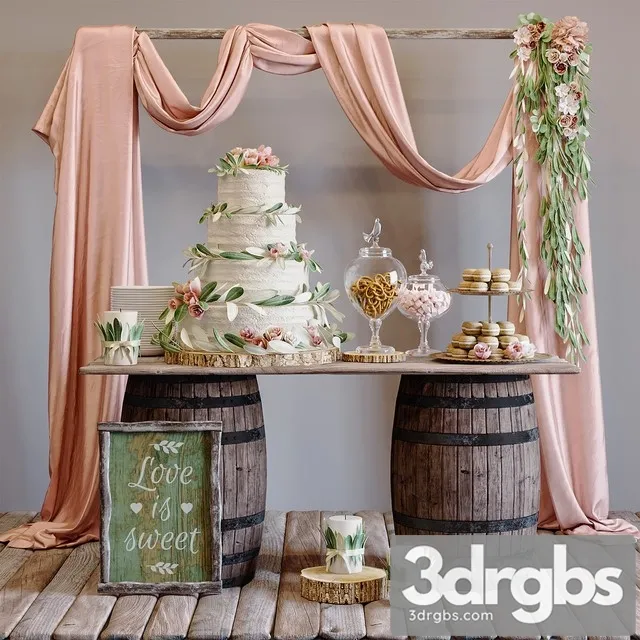 Rustic Wedding Style Sweet Table 3D Model Free
