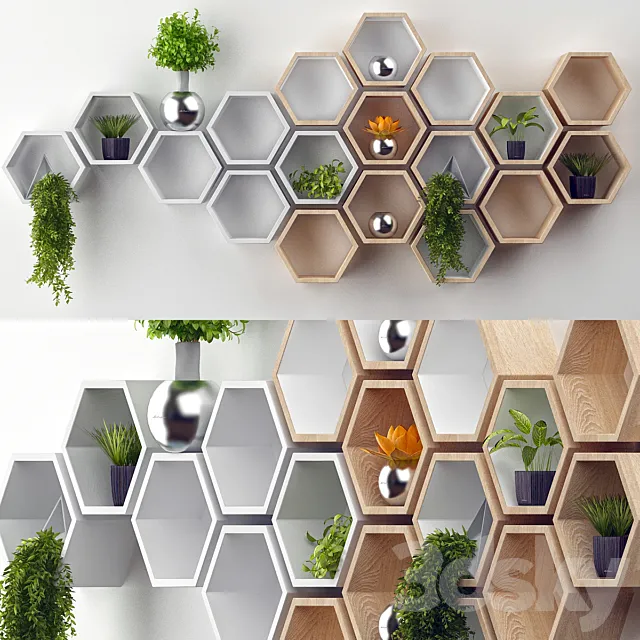 Rustic White Hexagon Wall Shelf in Solid Oak Free Download