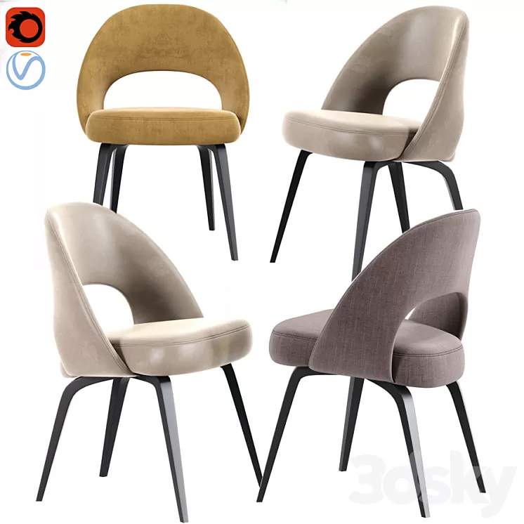 Saarinen Executive Side Chair with Wood Legs 2 3D Model
