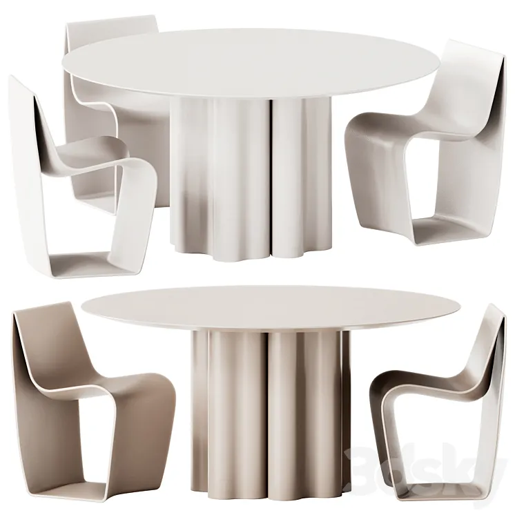 Saba Italia Teatro Magico Round Dining Table and MDF Italia Sign Matt Chair 3D Model Free