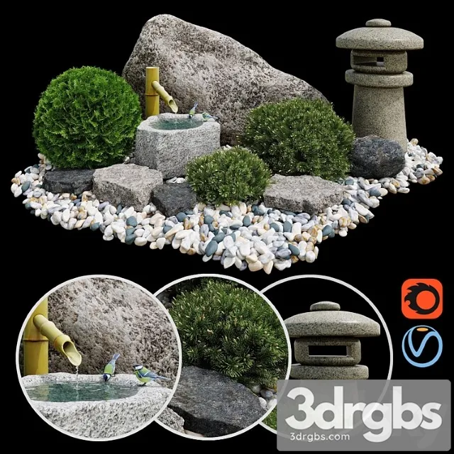 Sad Kamnei Tsukubai Rock Garden Tsukubai 3D Model Free