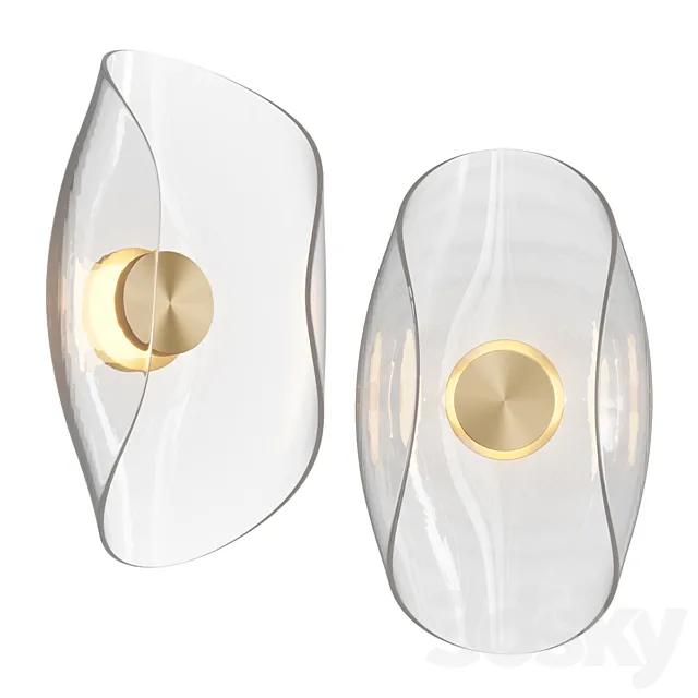 SAMPLE PAIR Liquid Swirl Glass & Brass Contemporary Wall Light Sconce 3D Model