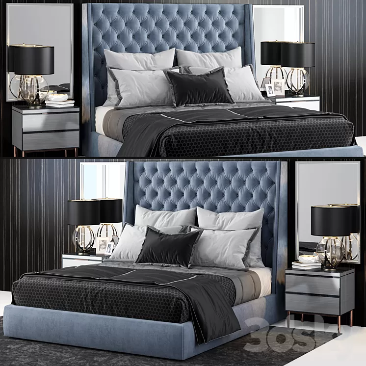 Sandringham Velvet Upholstered Winged Bed 3D Model