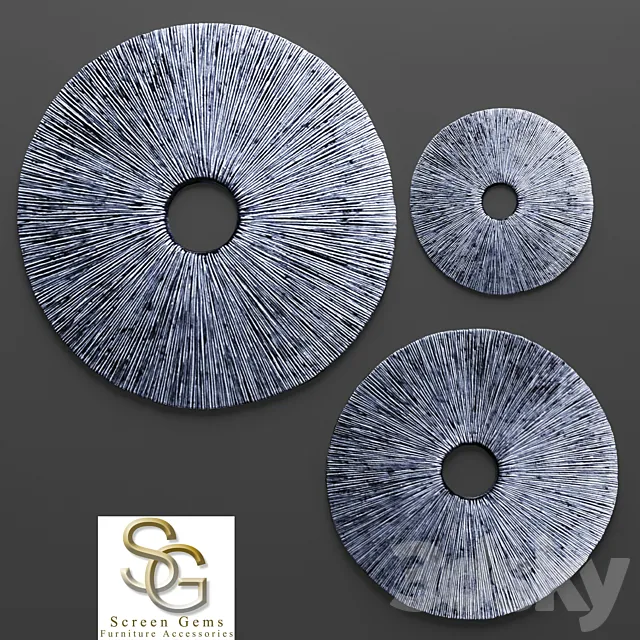Sandstone Ribbed Wall Art - Set. painting. sculpture. stone carving. abstract. wall decor. sculpture. stone decor. perforation. round. disk 3DModel