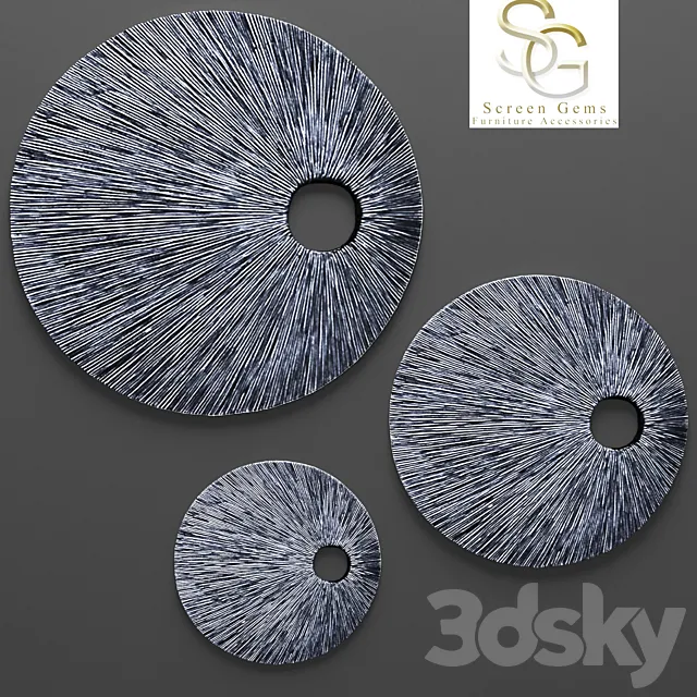 Sandstone Top Hole Ribbed Wall Art - Set. painting. sculpture. stone carving. abstract. wall decor. sculpture. stone decor. perforation. round. disk 3DModel