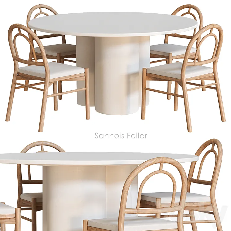 Sannois Feller Dining table and chairs 3D Model Free