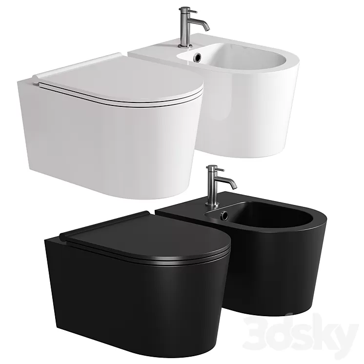 Saqu Trend compact hangtoilet randloos incl. toiletbril mat zwart 3D Model Free