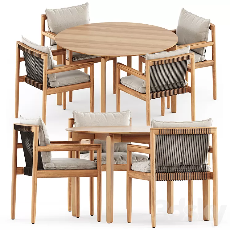 Saranac dining chair with arms by Gloster and Leaf table 443 by TON 3D Model Free