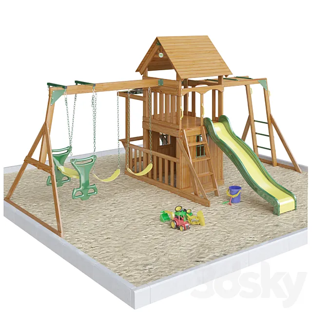 Saratoga Wooden Swing Set 3D Model