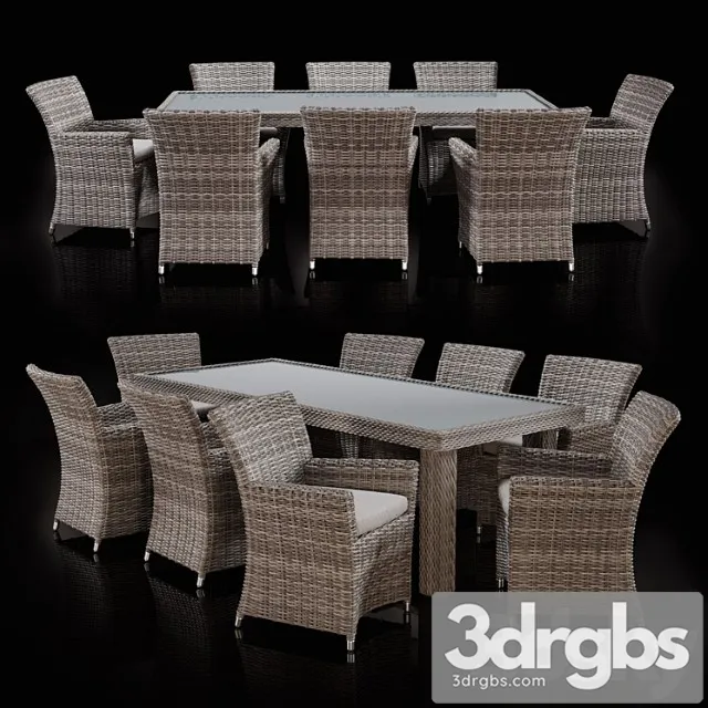 Savannah 9 piece outdoor wicker dining set 2 3D Model Free