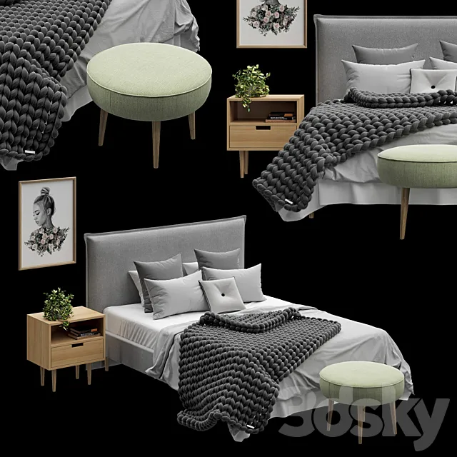 Scandinavian Bedroom Set 02 3D Model