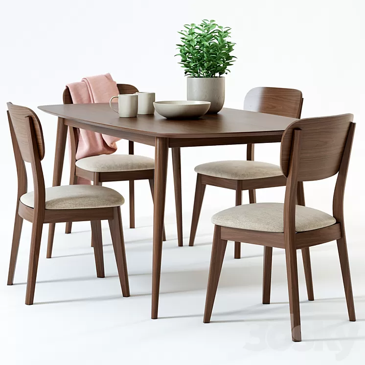 Scandinavian Designs Juneau Dining Table & Juneau Dining Chair 3D Model