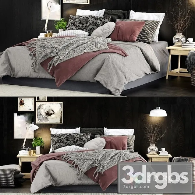 Scandinavian Fabric Bed 3D Model Free